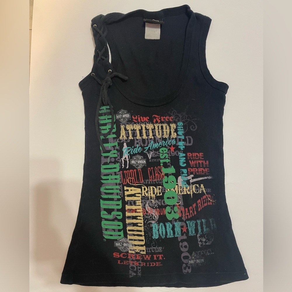Harley-Davidson Black Tank Top with Multicolor Graphics